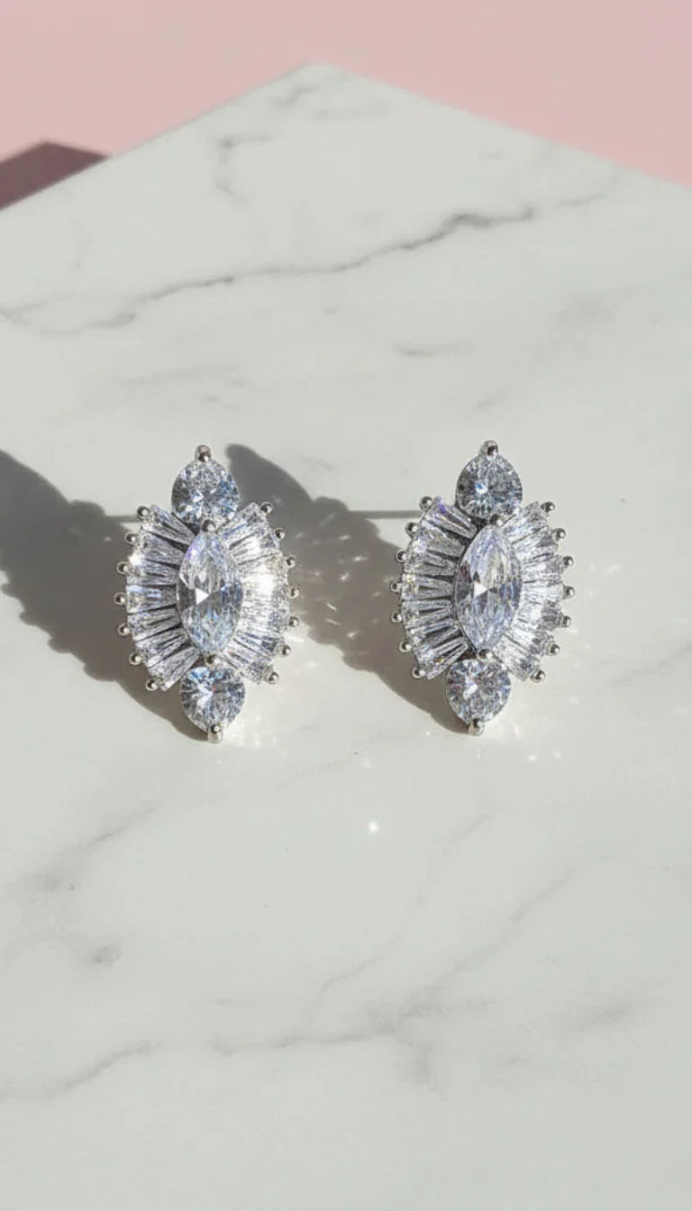 Baguette Cut Crystal Cluster Stud Earrings