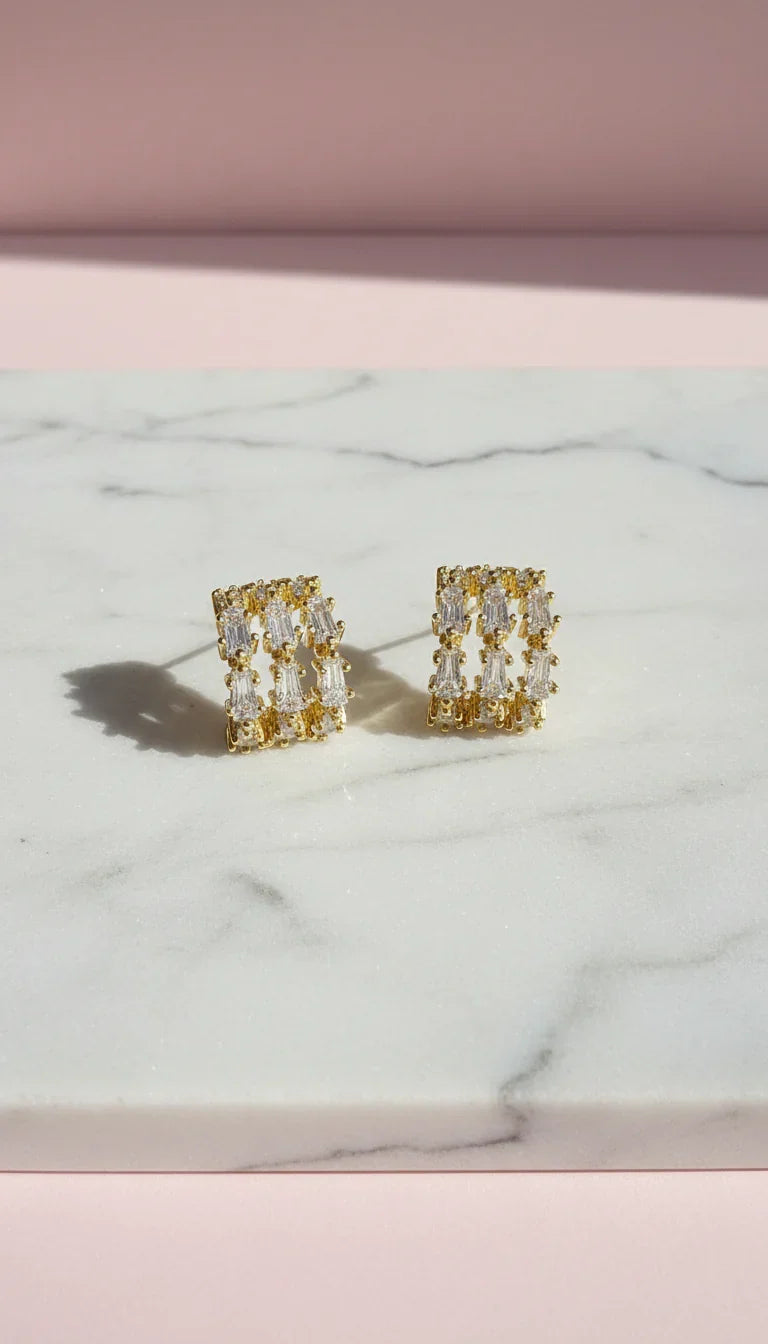 Baguette Cut Huggie Hoop Crystal Earrings