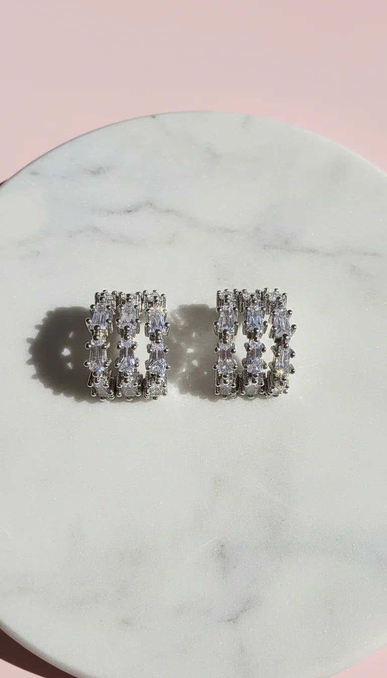 Baguette Cut Huggie Hoop Crystal Earrings