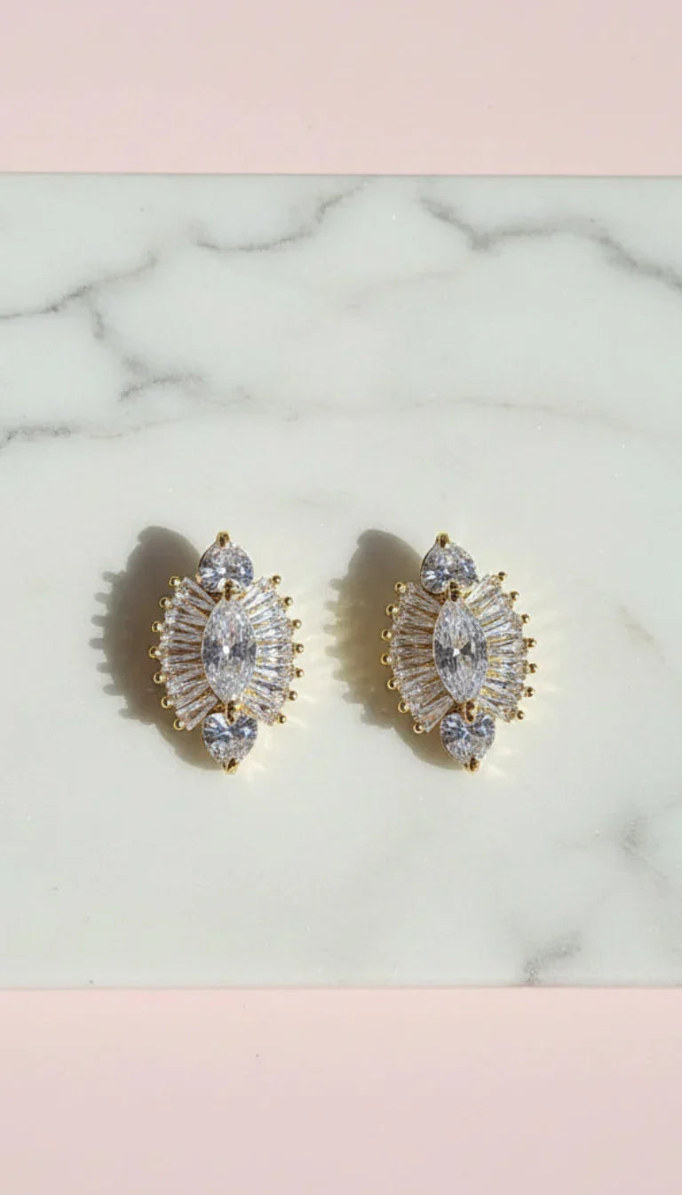 Baguette Cut Crystal Cluster Stud Earrings