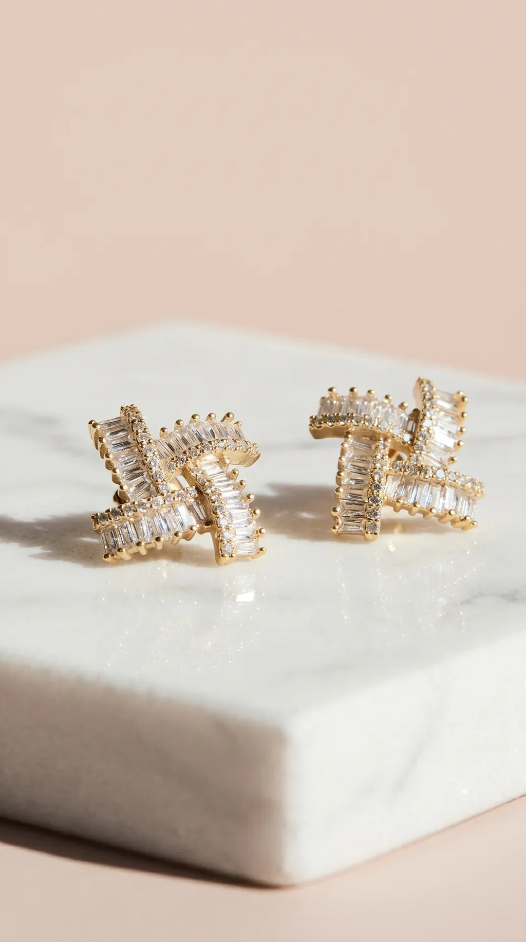 Twisted Baguette Cut Crystal Stud Earrings