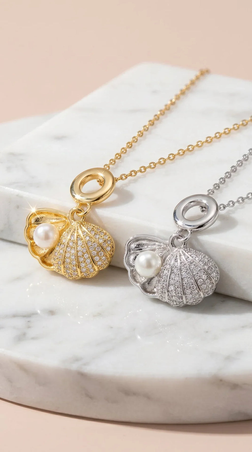 Sea Shell & Pearl Gold Plated Pendant Necklace