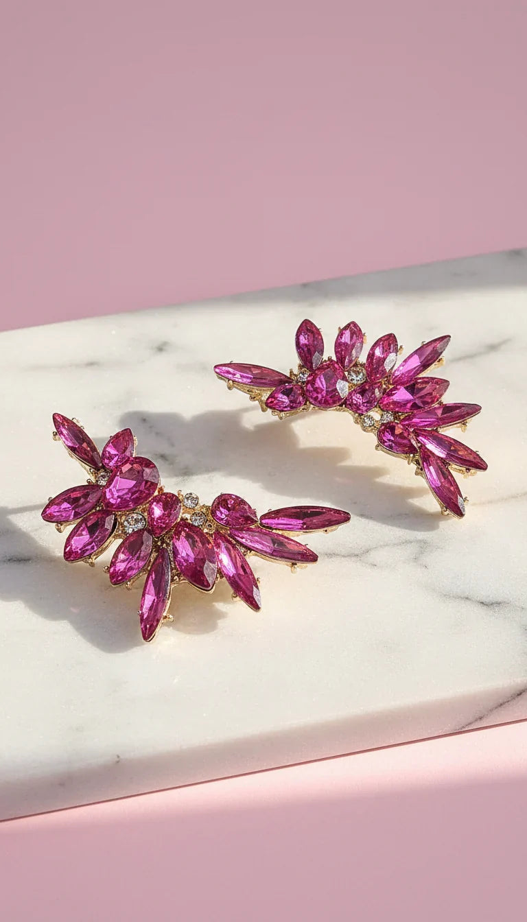 Winged Curve Crystal Stud Earrings