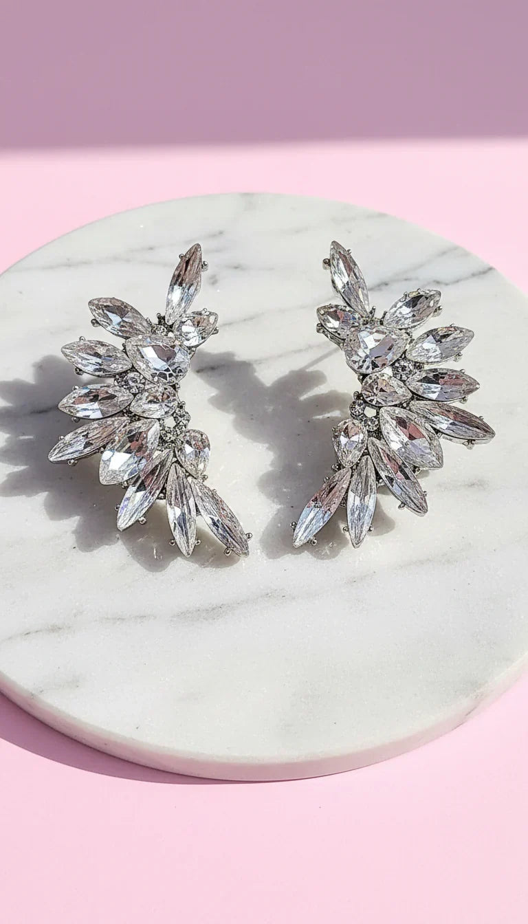 Winged Curve Crystal Stud Earrings