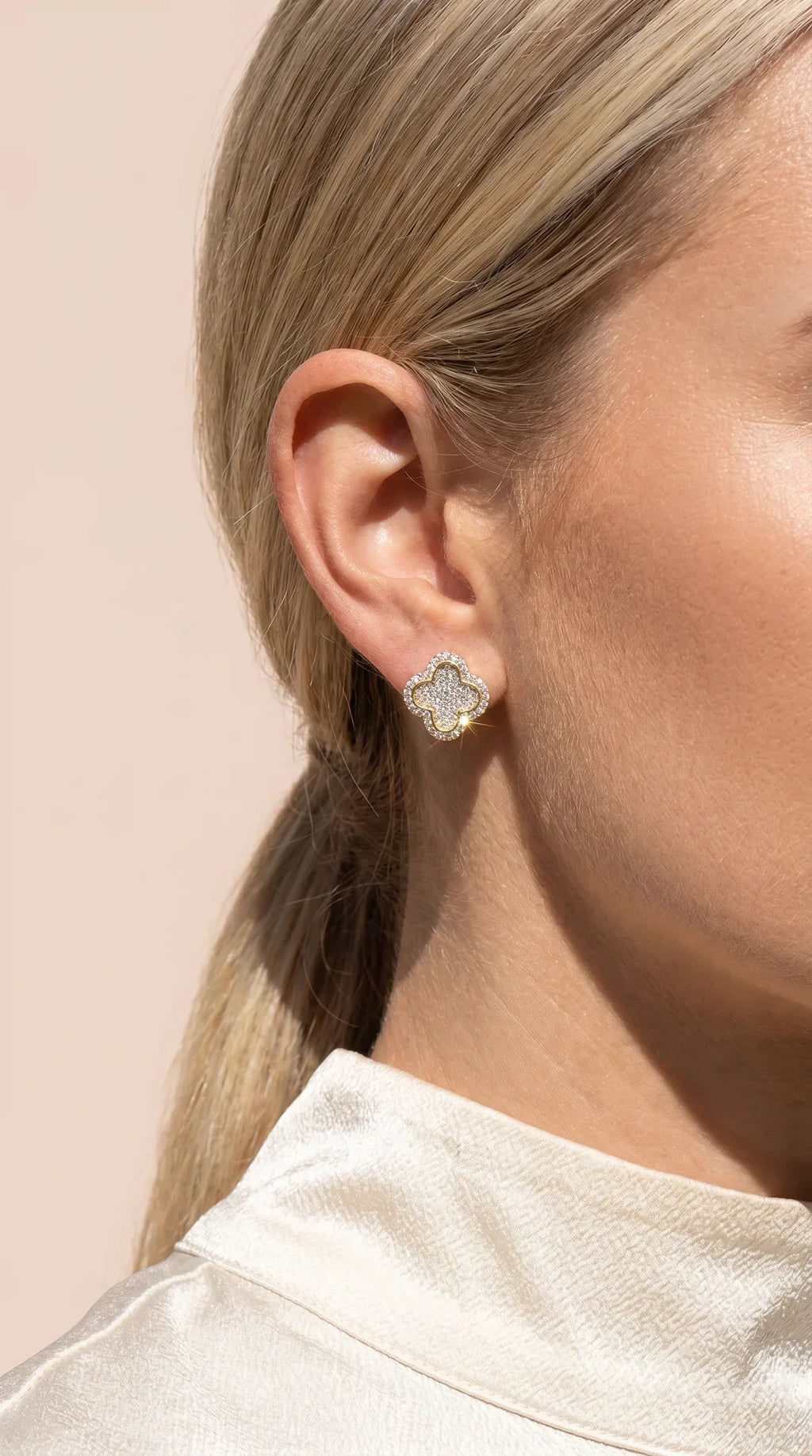 Clover Flower Pavé Crystal Stud Earrings