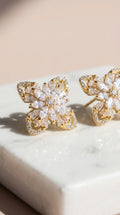 Layered Flower Crystal Stud Earrings