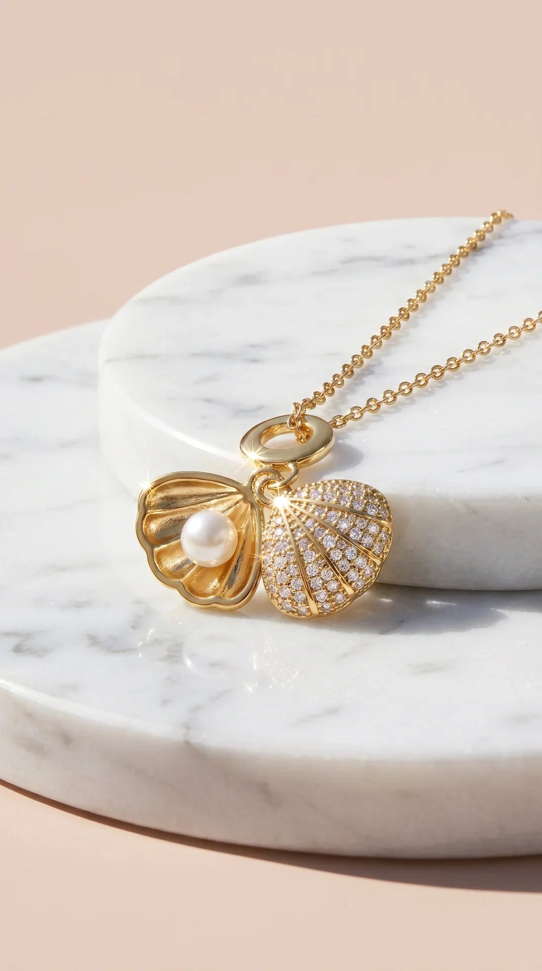 Sea Shell & Pearl Gold Plated Pendant Necklace