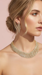 Tennis Collar Crystal Statement Necklace & Earrings Set