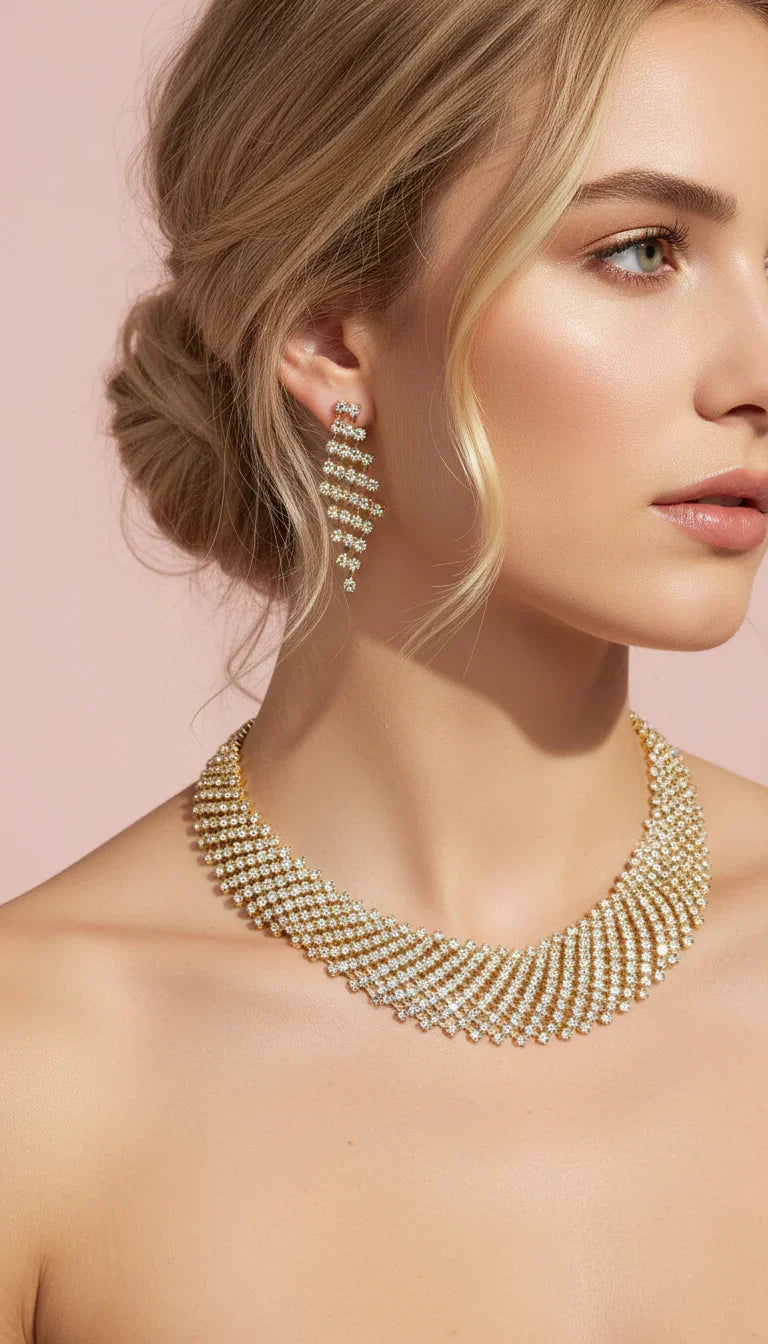 Tennis Collar Crystal Statement Necklace & Earrings Set