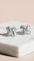 Twisted Baguette Cut Crystal Stud Earrings