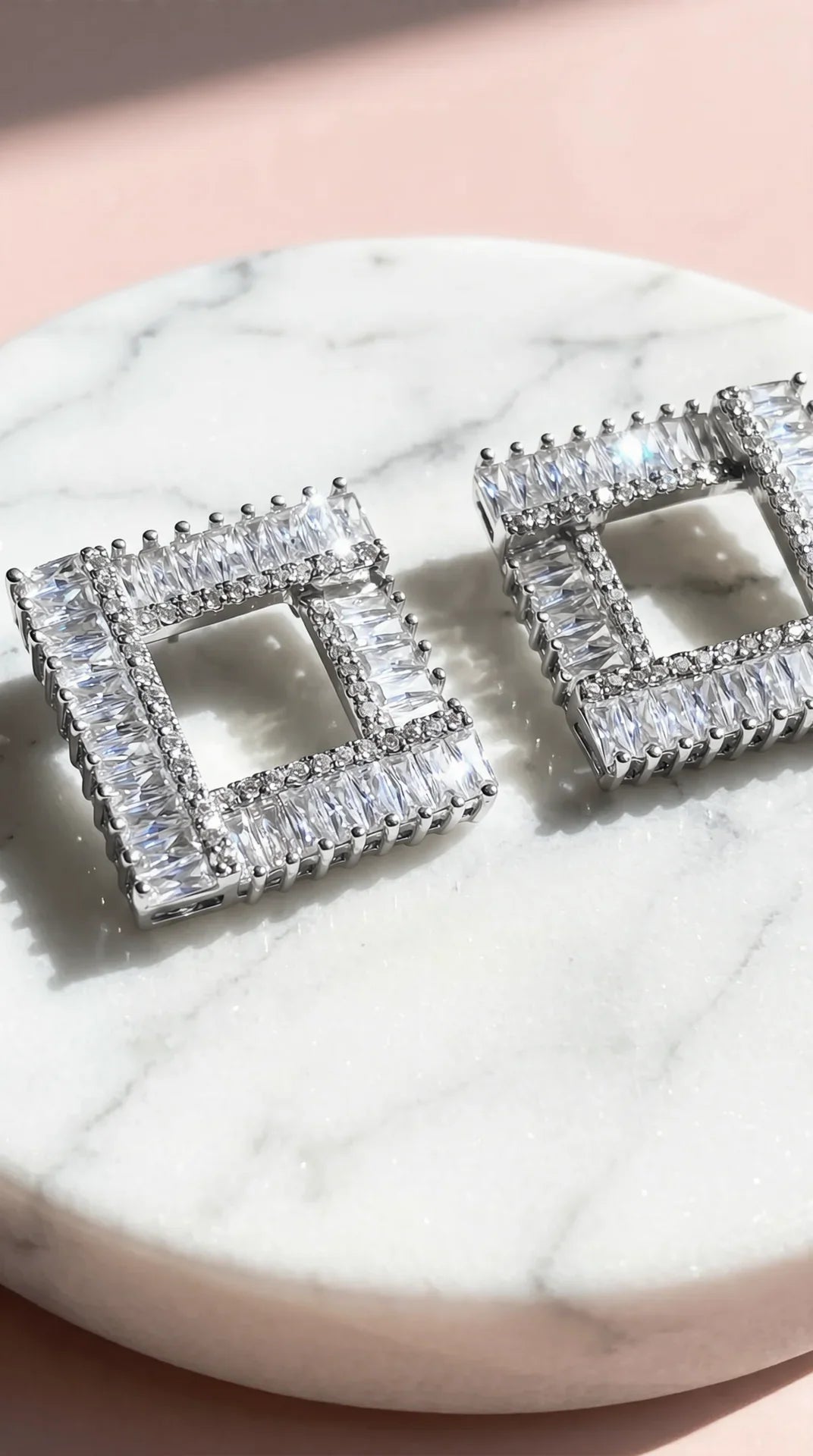 Baguette Cut Square Crystal Stud Earrings