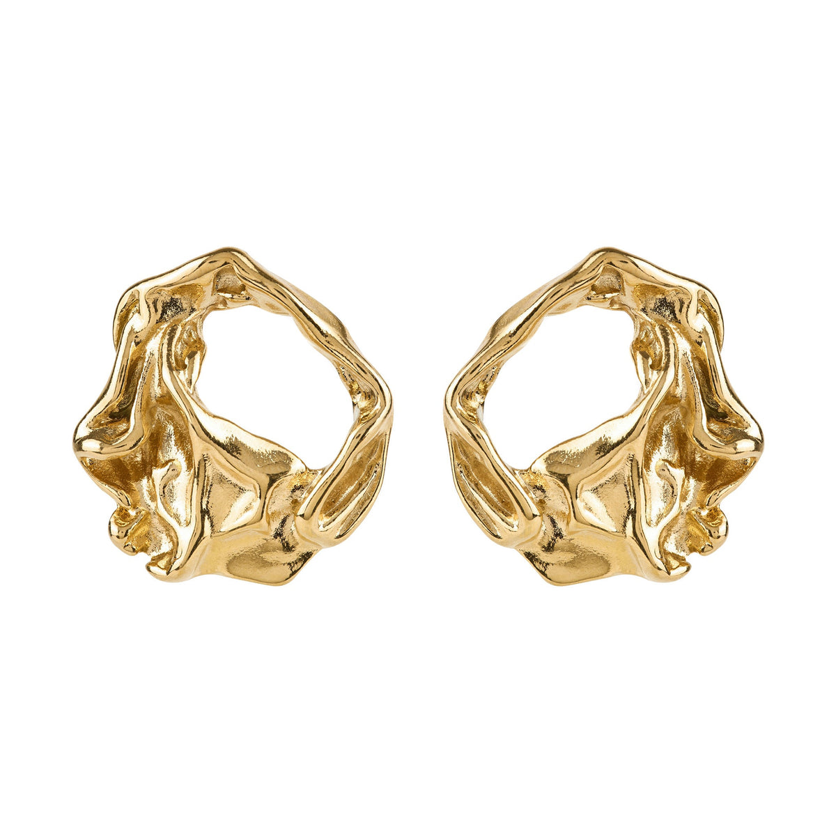 Molten Disc Gold Earrings