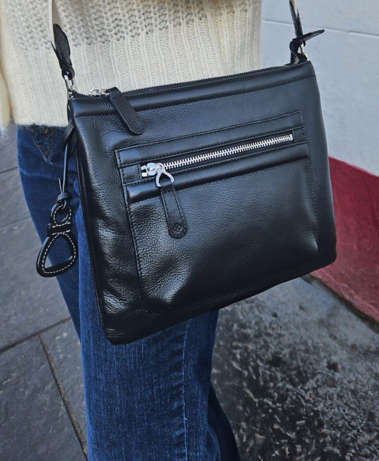 Ellen Leather 3-Section Zip-Top Crossbody bag, Handmade by Saddler