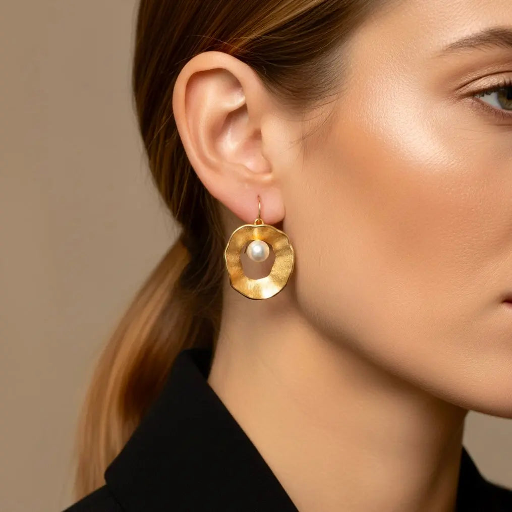Sea & Moon Large Earring, Sterling Silver with Gold Plate