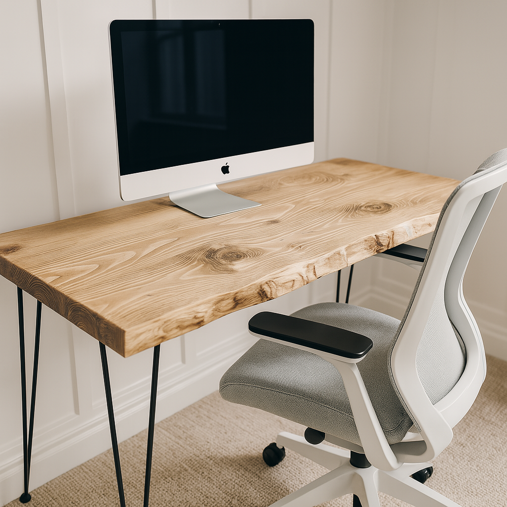 Live / Waney Edge Study Desk / Table With Metal Hairpin Legs