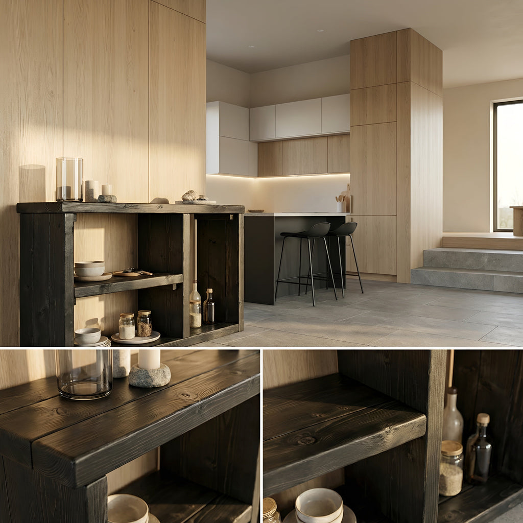 Ivara Black Wooden Bookshelf / Storage Shelf / Living Room Storage / Shoe Storage Rustic Solid Wood Book Shelf