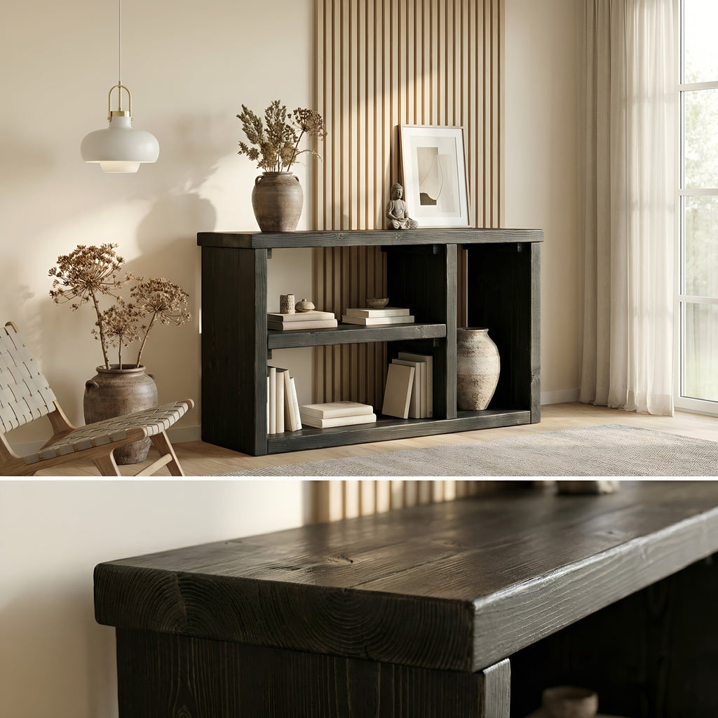 Ivara Black Wooden Bookshelf / Storage Shelf / Living Room Storage / Shoe Storage Rustic Solid Wood Book Shelf