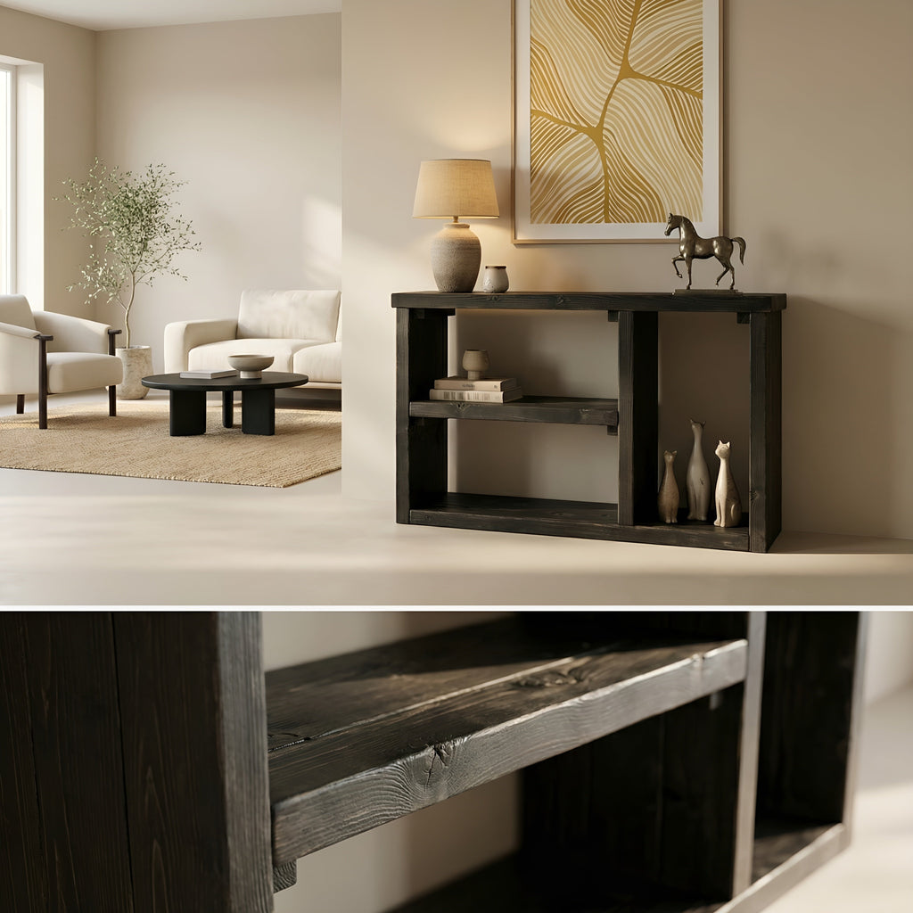 Ivara Black Wooden Bookshelf / Storage Shelf / Living Room Storage / Shoe Storage Rustic Solid Wood Book Shelf