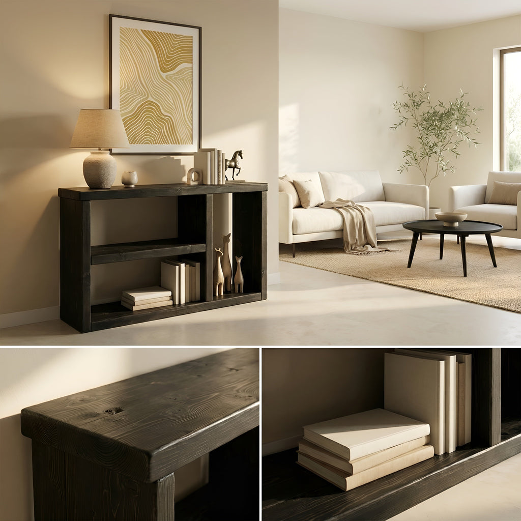 Ivara Black Wooden Bookshelf / Storage Shelf / Living Room Storage / Shoe Storage Rustic Solid Wood Book Shelf