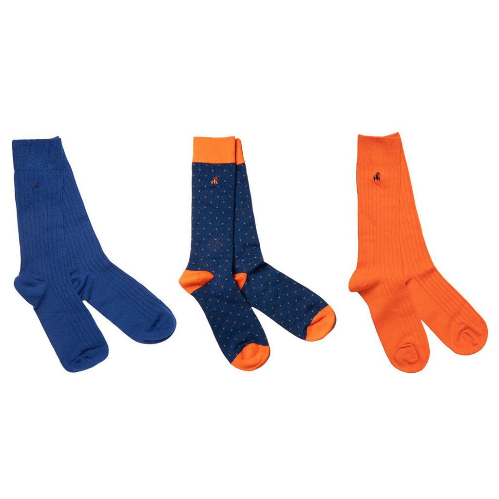 Orange & Blue Bamboo-Blend Sock Gift Box, 3 Pairs