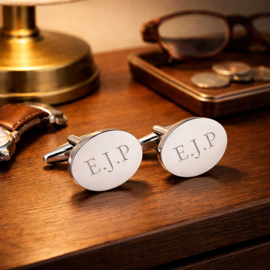Personalised Silver-Plated Oval Cufflinks
