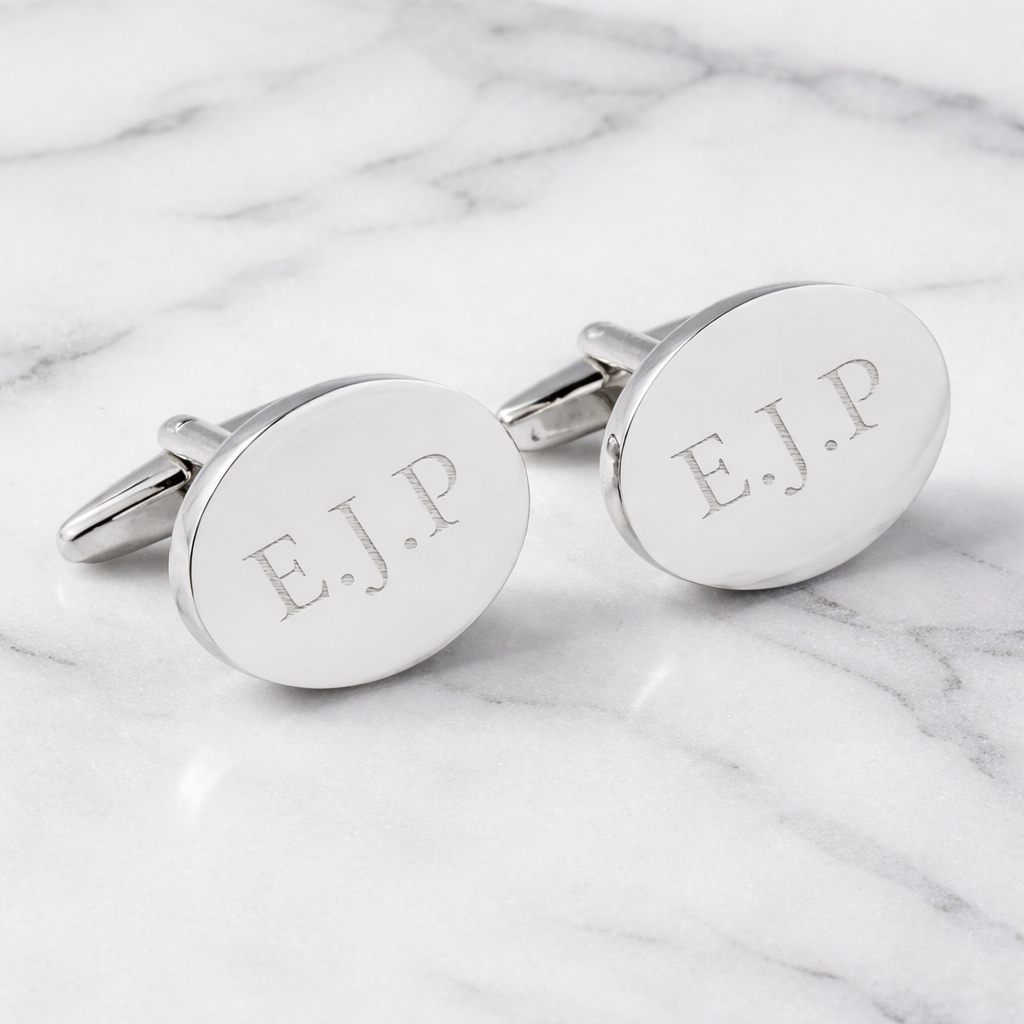 Personalised Silver-Plated Oval Cufflinks