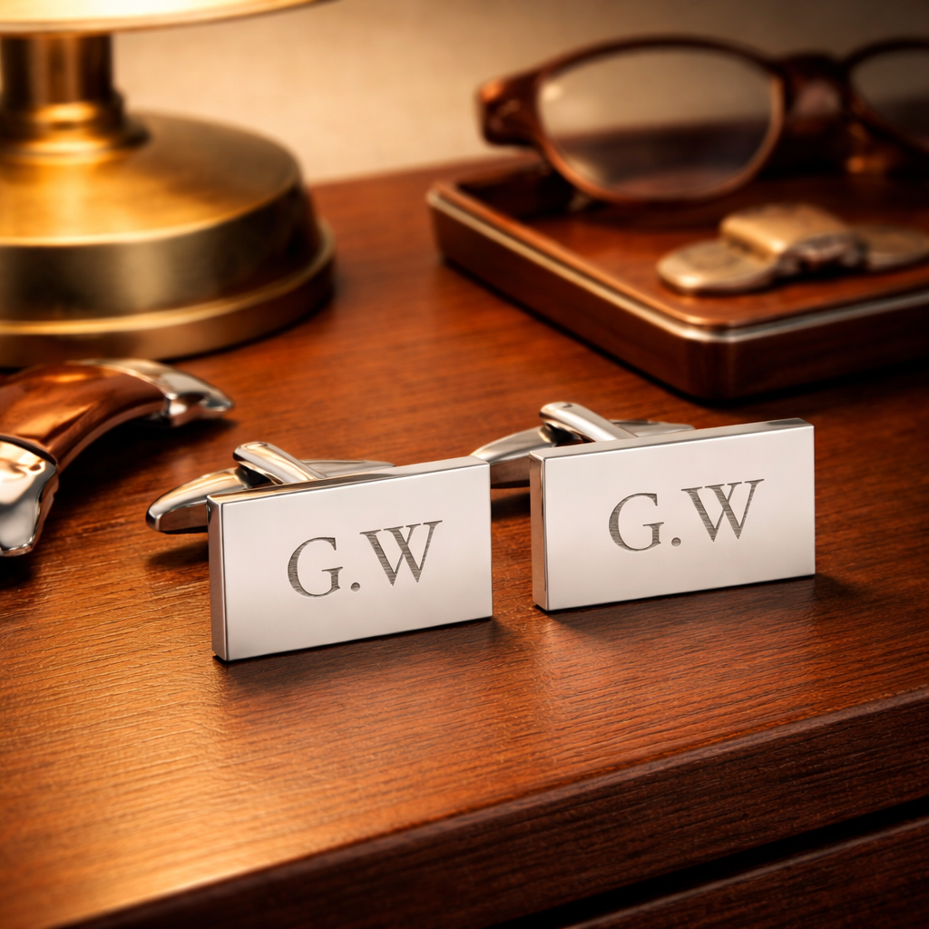 Personalised Silver-Plated Rectangle Cufflinks