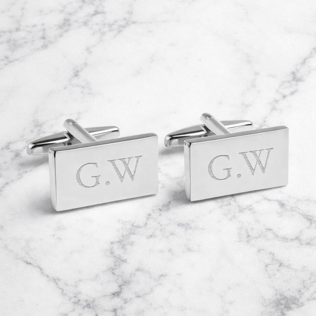 Personalised Silver-Plated Rectangle Cufflinks