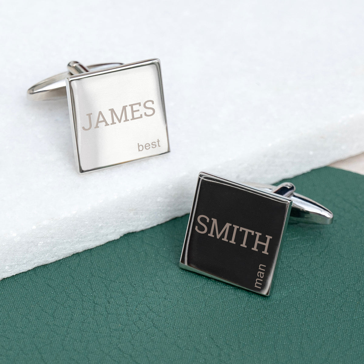 Personalised Contemporary Silver-Plated Square Cufflink Set