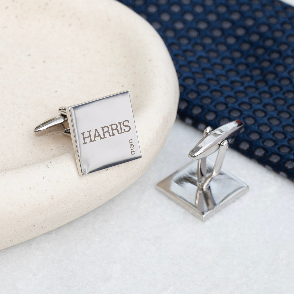 Personalised Contemporary Silver-Plated Square Cufflink Set