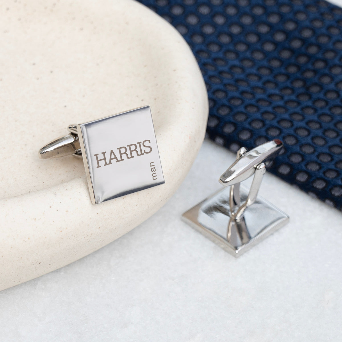 Personalised Contemporary Silver-Plated Square Cufflink Set