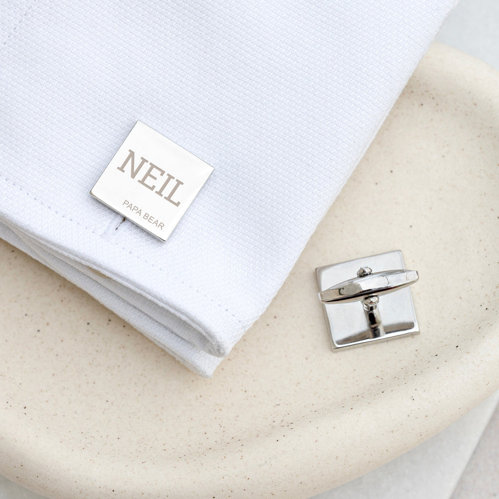 Personalised Contemporary Silver-Plated Square Cufflink Set