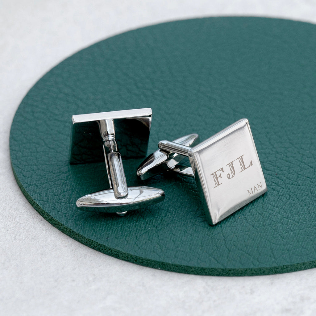 Monogrammed Classic Square Silver Cufflink Set
