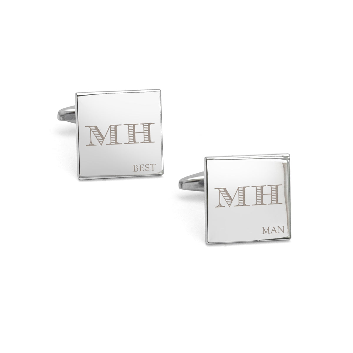 Monogrammed Classic Square Silver Cufflink Set
