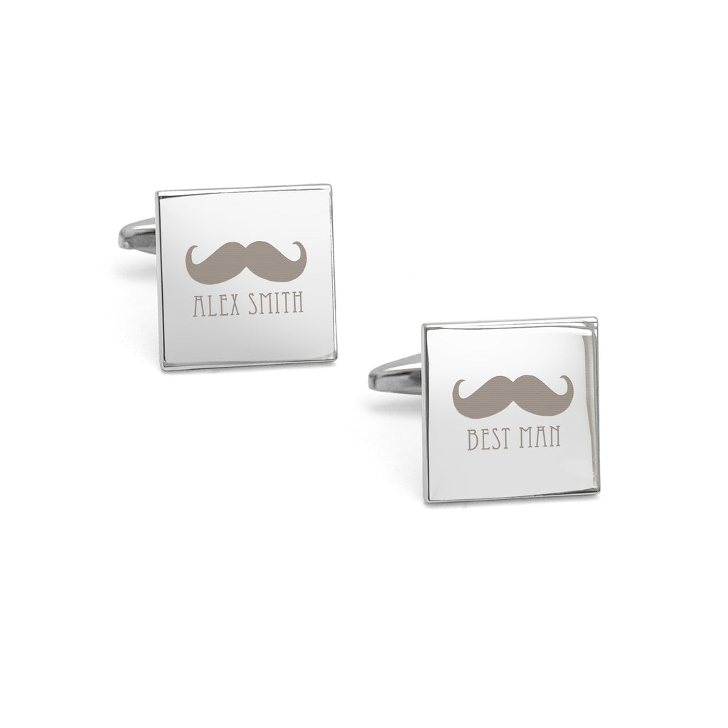 Personalised Silver Moustache Cufflinks