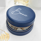 Personalised Navy Blue Round Travel Jewellery Case