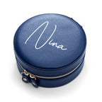 Personalised Navy Blue Round Travel Jewellery Case