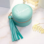 Personalised Turquoise Travel Jewellery Case with Tassel
