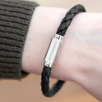 Personalised Men's Roman Numerals Black Leather Bracelet