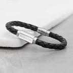 Personalised Men's Roman Numerals Black Leather Bracelet