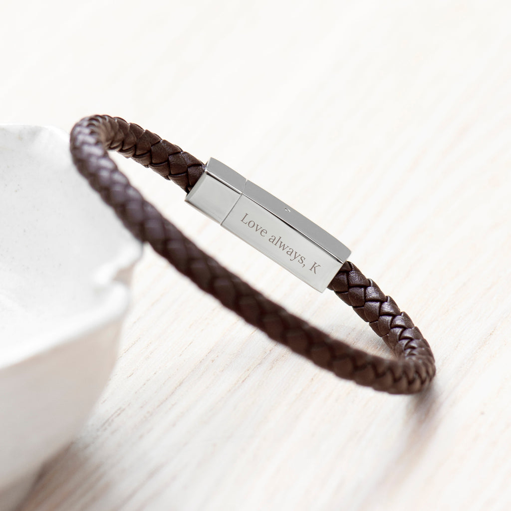 Personalised Men's Leather Anchor Bracelet with Tube Clasp