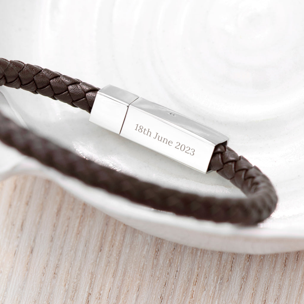 Personalised Men's Leather Anchor Bracelet with Tube Clasp