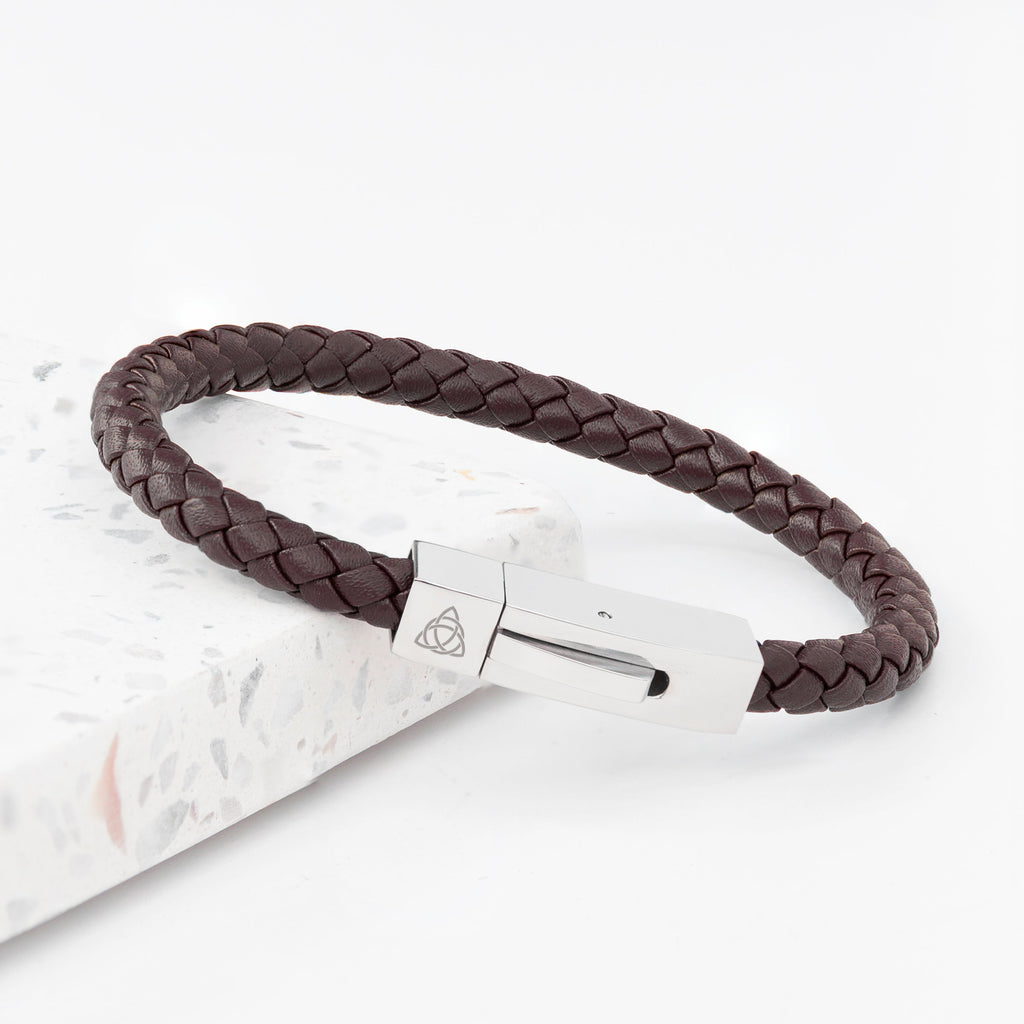 Personalised Men's Leather Celtic Trinity Bracelet with Tube Clasp