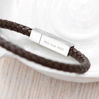 Personalised Men's Leather Travel Compass Bracelet with Tube Clasp