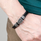 Personalised Men's Warrior Shield Leather Bracelet