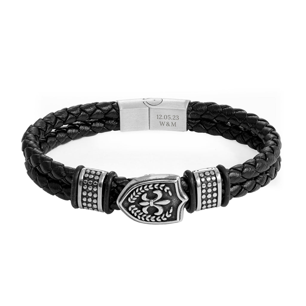 Personalised Men's Warrior Shield Leather Bracelet