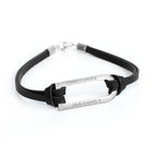 Personalised Men's Shoreditch Silver Bar Black Leather Bracelet