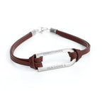 Personalised Men's Shoreditch Silver Bar Brown Leather Bracelet