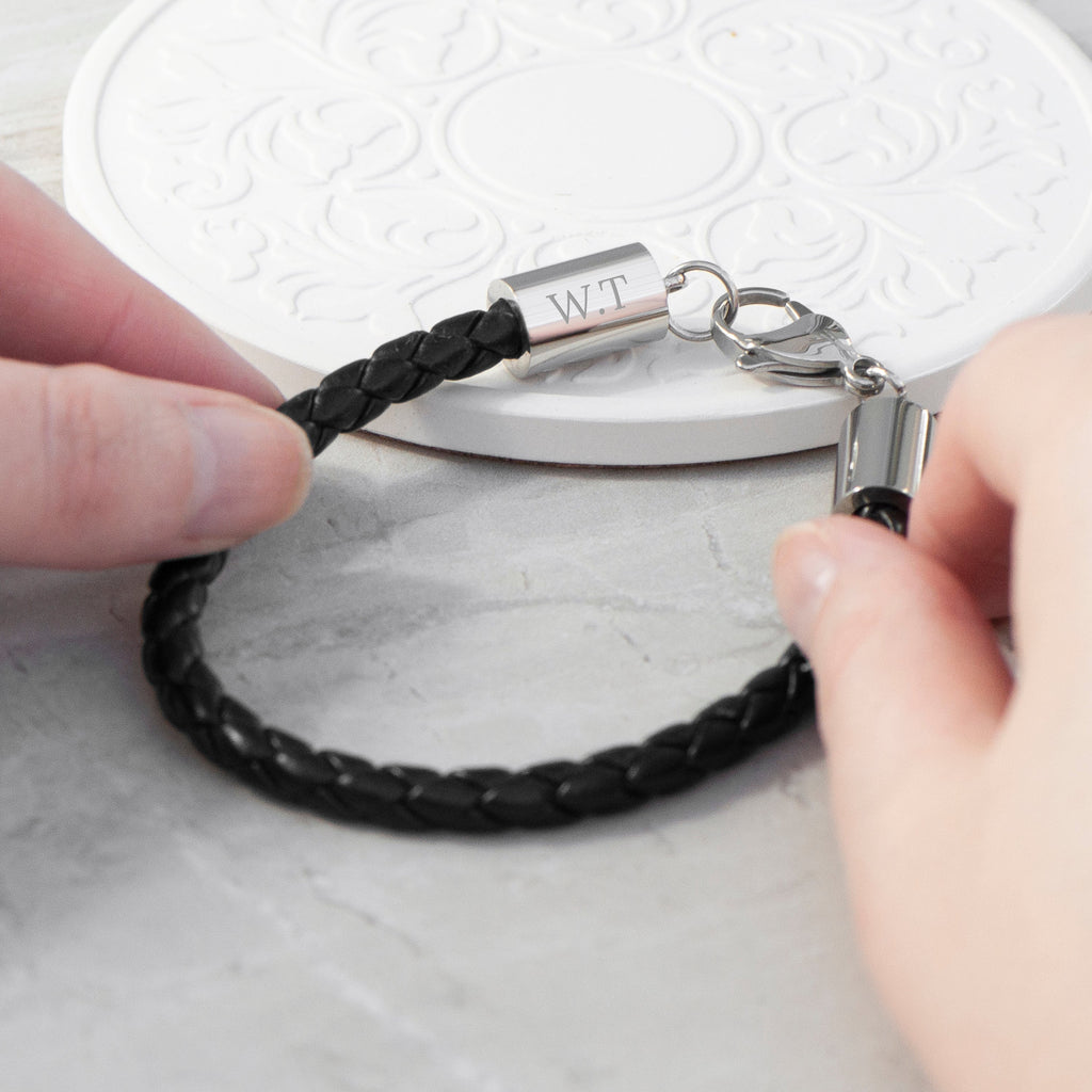 Personalised Men's Black Horseshoe Bracelet with Sterling Silver Clasp