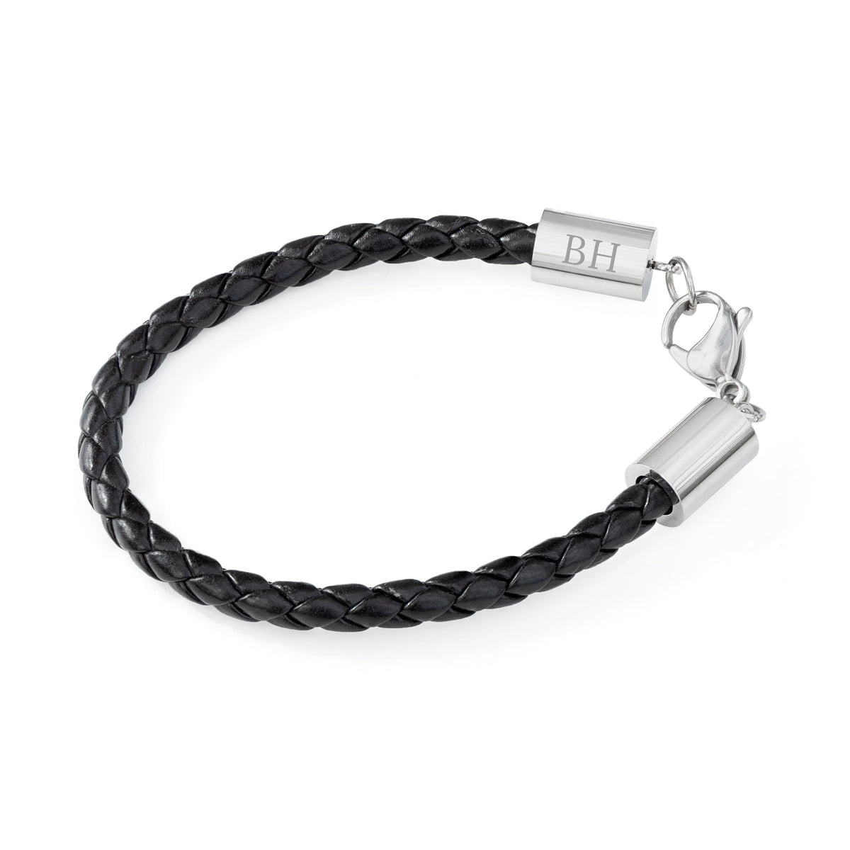 Personalised Men's Black Horseshoe Bracelet with Sterling Silver Clasp